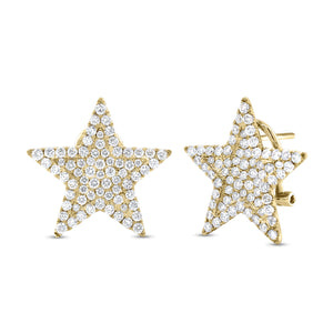 diamond large star stud earrings - 14K gold weighing 5.92 grams  - 142 round diamonds totaling 1.95 carats