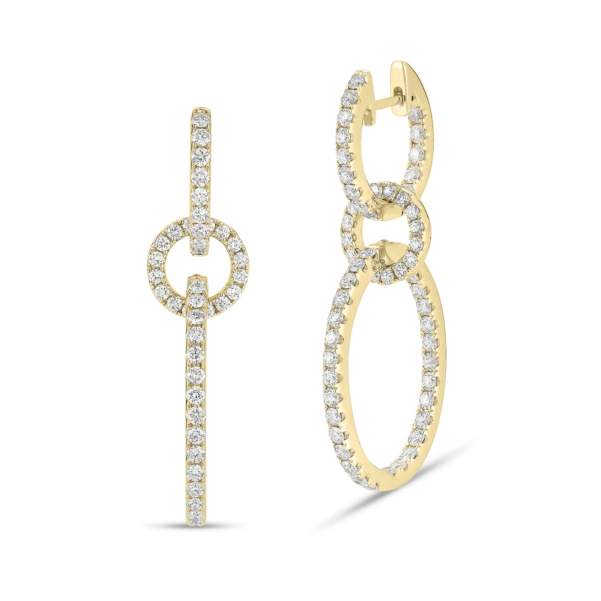 Diamond Interior & Exterior Multi-Hoop Earrings - 14K gold weighing 8.40 grams  - 118 round diamonds weighing 2.28 carats