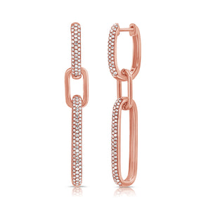 Diamond Bold Paperclip Link Earrings  - 14K gold weighing 6.07 grams  - 238 round diamonds totaling 0.65 carats