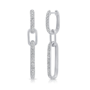 Diamond Bold Paperclip Link Earrings  - 14K gold weighing 6.07 grams  - 238 round diamonds totaling 0.65 carats