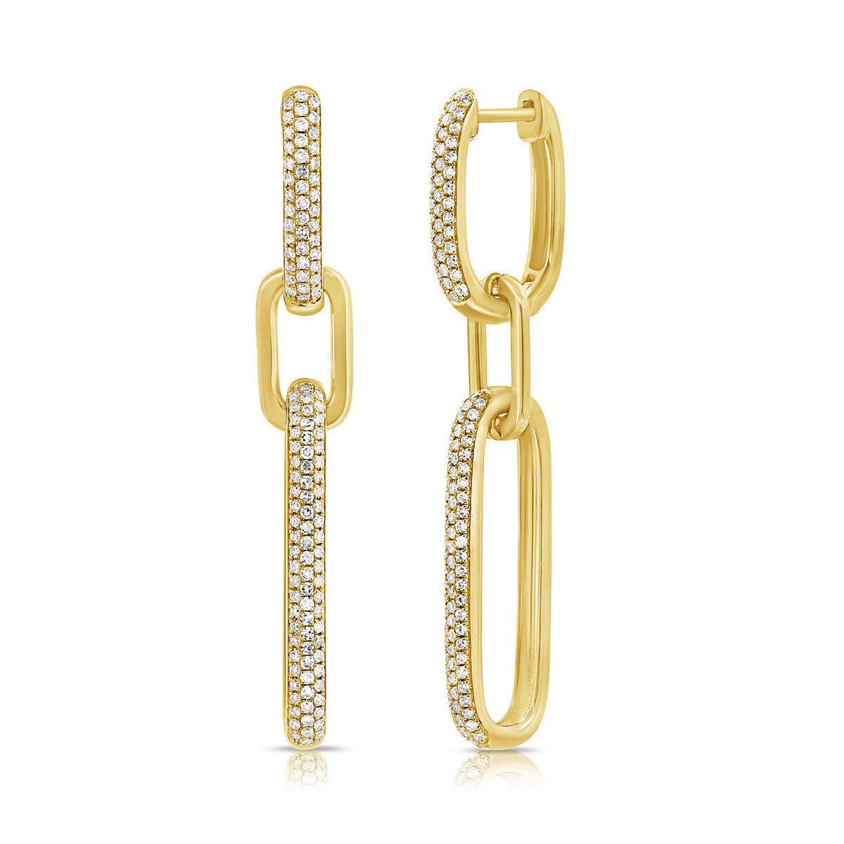 Diamond Bold Paperclip Link Earrings  - 14K gold weighing 6.07 grams  - 238 round diamonds totaling 0.65 carats