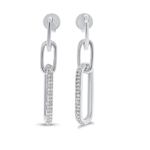 Diamond Paperclip Chain Dangle Earrings - 14K gold weighing 4.58 grams  - 76 round diamonds weighing 0.27 carats