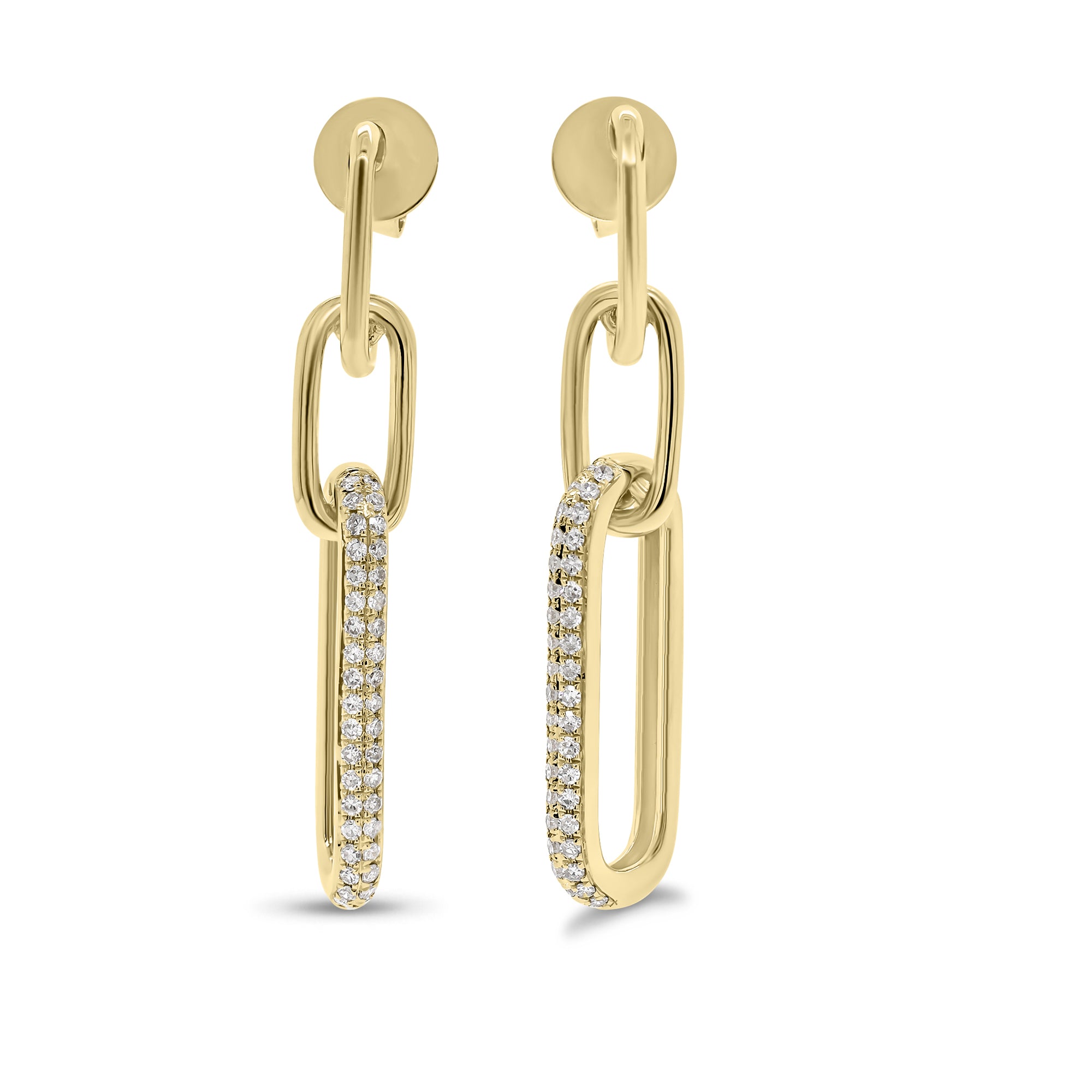 Diamond Paperclip Chain Dangle Earrings - 14K gold weighing 4.58 grams  - 76 round diamonds weighing 0.27 carats
