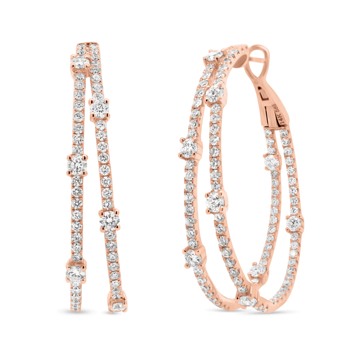 Diamond Double-Hoop Earrings-14k gold weighing 12.74 grams  -208 round diamonds weighing 4.21 carats 