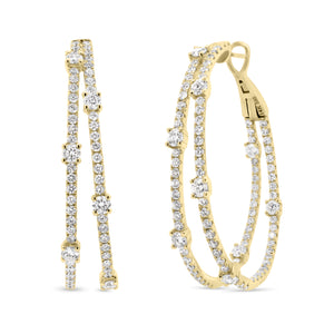 Diamond Double-Hoop Earrings-14k gold weighing 12.74 grams  -208 round diamonds weighing 4.21 carats 