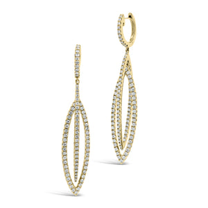 Diamond Double Marquise Drop Earrings   -14K gold weighing 8.88 grams  -202 round diamonds totaling 2.01 carats
