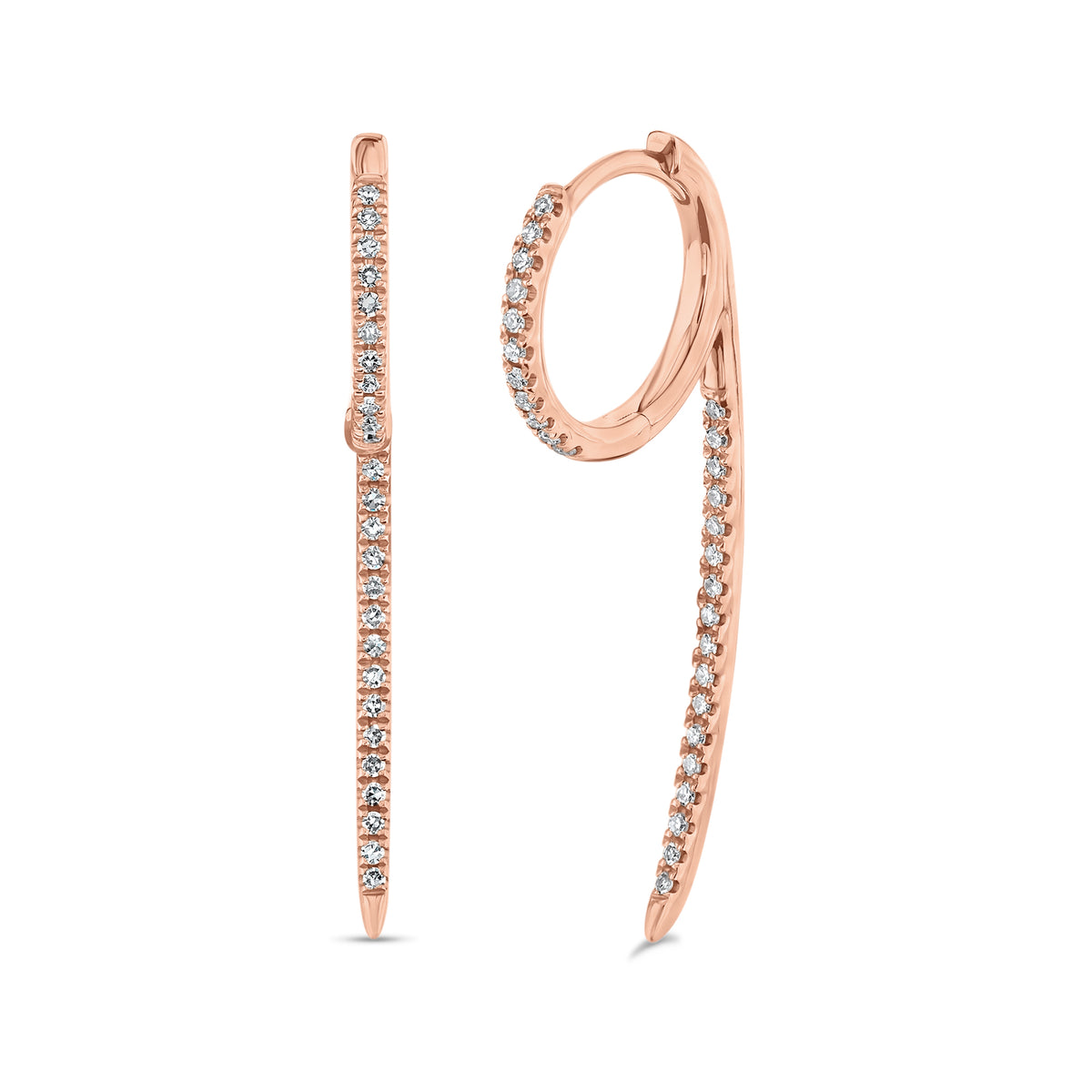 Diamond '9' huggie earrings - 14K gold  - 0.18 cts round diamonds