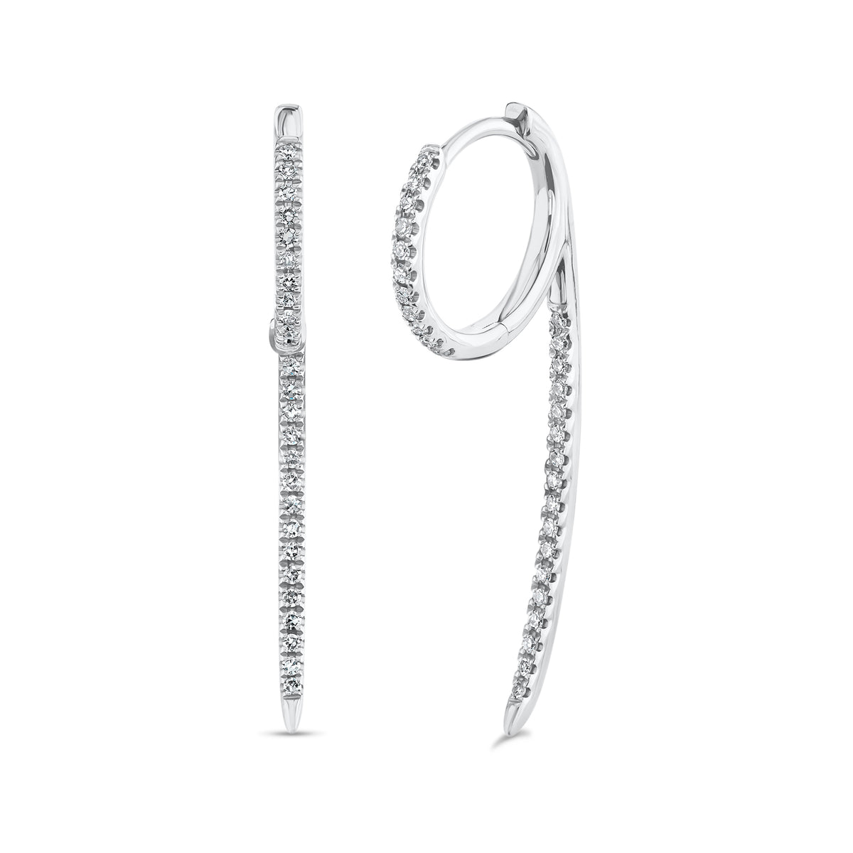 Diamond '9' huggie earrings - 14K gold  - 0.18 cts round diamonds