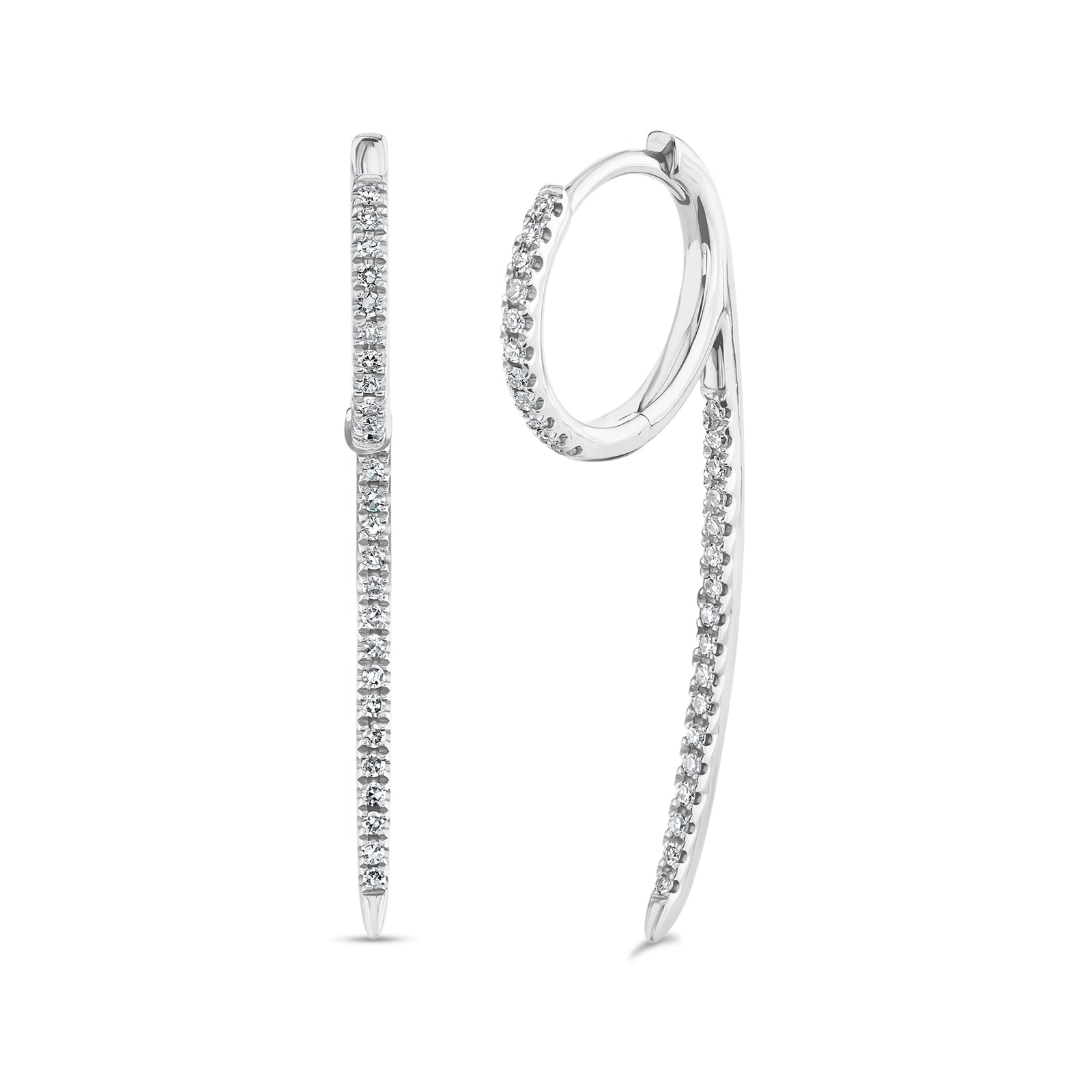 Diamond '9' huggie earrings - 14K gold  - 0.18 cts round diamonds