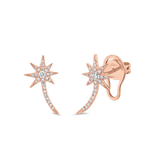 Diamond Shooting Star Crawler Earrings - 14K rose gold - 0.19 cts round diamonds