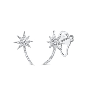 Diamond Shooting Star Crawler Earrings - 14K white gold - 0.19 cts round diamonds