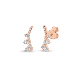 Graduated Diamond Arc Crawler Earrings - 14K rose gold weighing 1.13 grams - 28 round diamonds totaling 0.27 cts