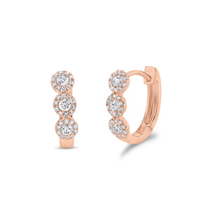 Diamond halo huggie earrings- 14K gold  - 0.37 cts round diamonds