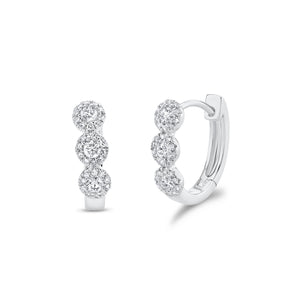 Diamond halo huggie earrings- 14K gold  - 0.37 cts round diamonds