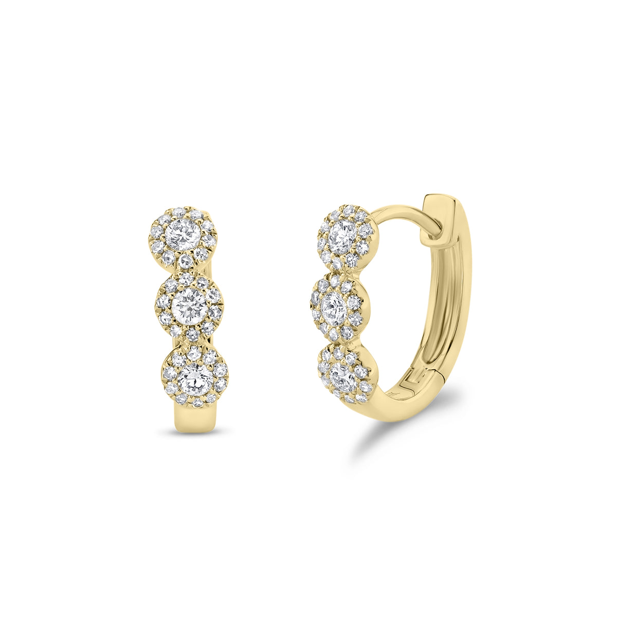 Diamond halo huggie earrings- 14K gold  - 0.37 cts round diamonds