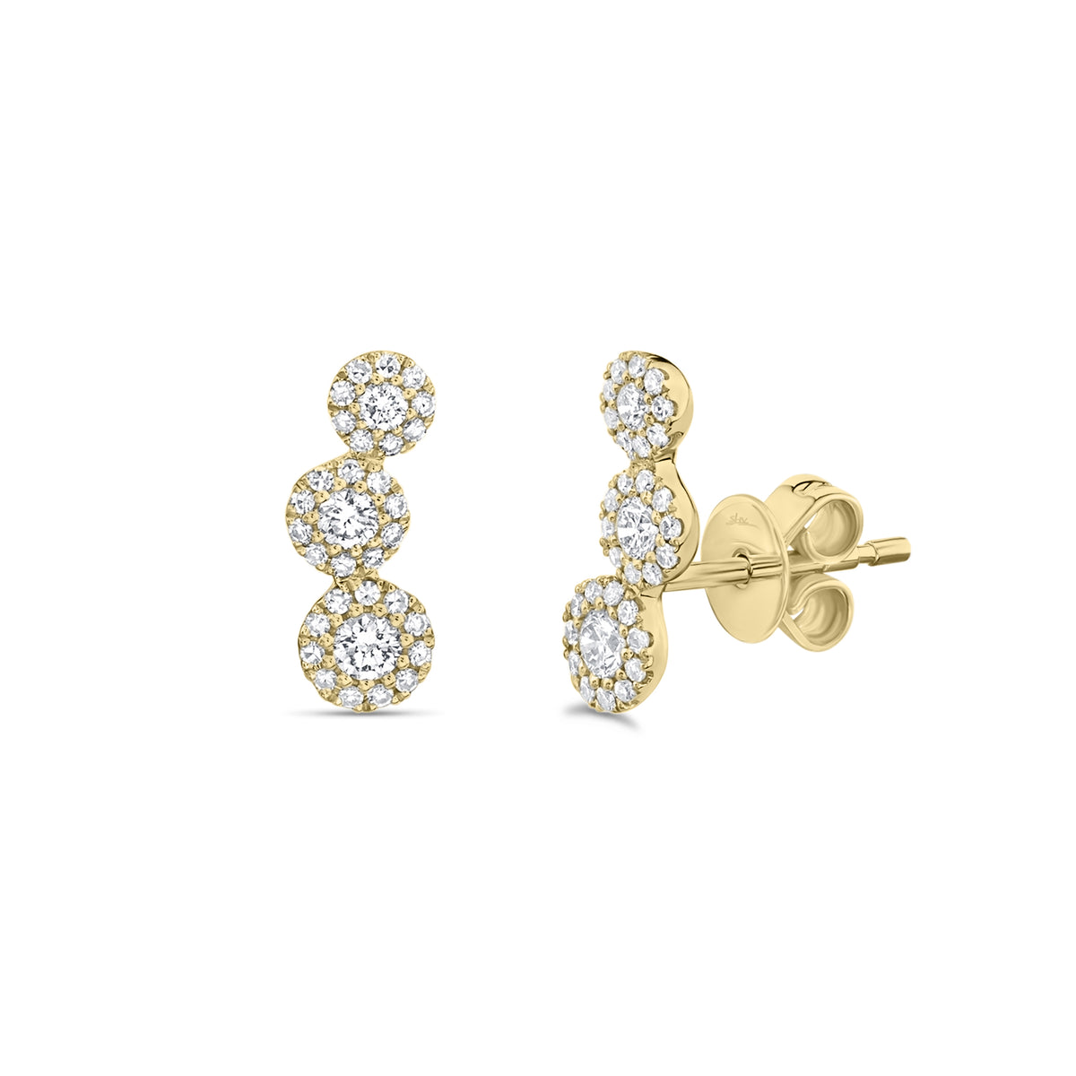 Diamond Halo Crawler Earrings - 14K yellow gold - 0.36 cts round diamonds