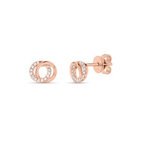 Diamond Interlocking Links Stud Earrings - 14K rose gold - 26 round diamonds totaling 0.09 carats