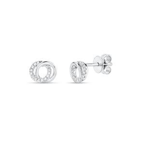 Diamond Interlocking Links Stud Earrings - 14K white gold - 26 round diamonds totaling 0.09 carats