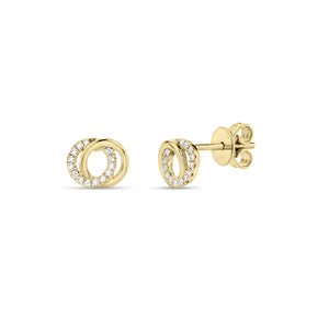 Diamond Interlocking Links Stud Earrings - 14K yellow gold - 26 round diamonds totaling 0.09 carats
