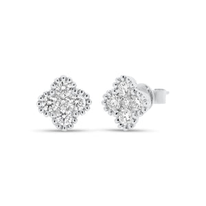 diamond clover stud earrings - 14K gold weighing 3.00 grams  - 18 round diamonds totaling 1.06 carats