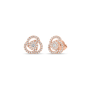 Diamond Rose Stud Earrings - 14K rose gold weighing 1.60 grams - 74 round diamonds totaling 0.24 carats - 2 round diamonds totaling 0.08 carats