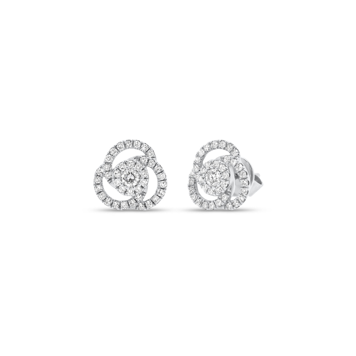 Diamond Rose Stud Earrings - 14K white gold weighing 1.60 grams - 74 round diamonds totaling 0.24 carats - 2 round diamonds totaling 0.08 carats