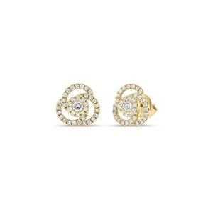 Diamond Rose Stud Earrings - 14K yellow gold weighing 1.60 grams  - 74 round diamonds totaling 0.24 carats  - 2 round diamonds totaling 0.08 carats