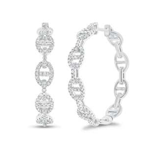 Diamond Oval Link Hoop Earrings - 14K white gold weighing 8.80 grams  - 188 round diamonds weighing 0.60 carats