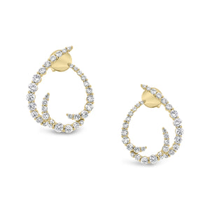 Diamond Open Swoop Earrings  -18K gold weighing 4.69 grams  -66 round diamonds totaling 1.89 carats