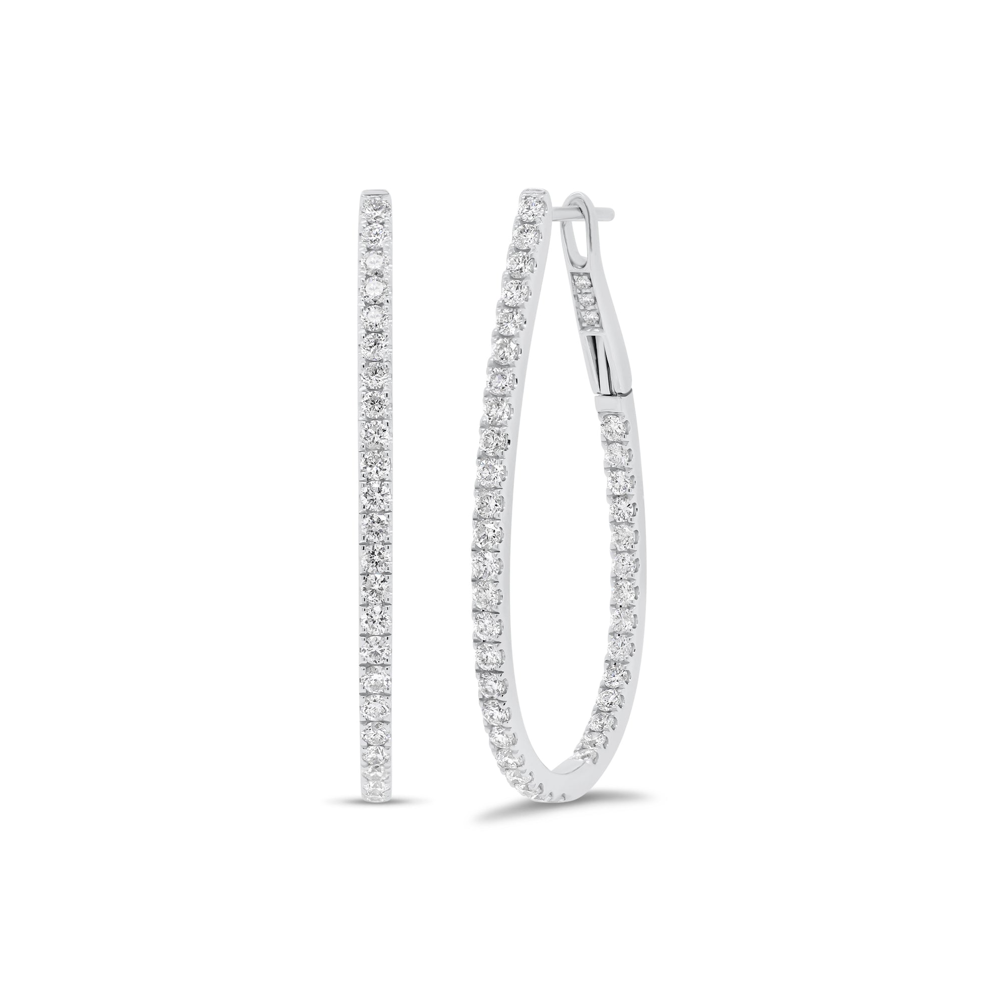 Diamond interior & exterior oval hoop earrings - 18K gold weighing 6.63 grams  - 82 round diamonds totaling 1.32 carats