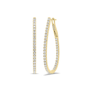 Diamond interior & exterior oval hoop earrings - 18K gold weighing 6.63 grams - 82 round diamonds totaling 1.32 carats