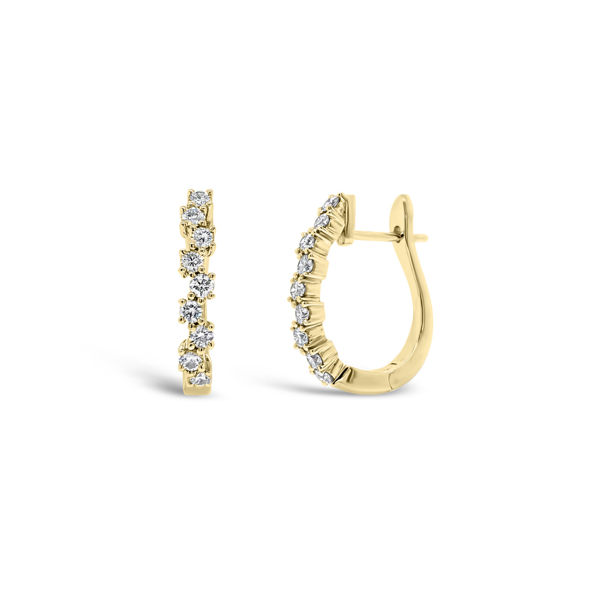 Diamond zig-zag huggie earrings - 18K gold weighing 3.79 grams  - 18 round diamonds totaling 0.56 carats