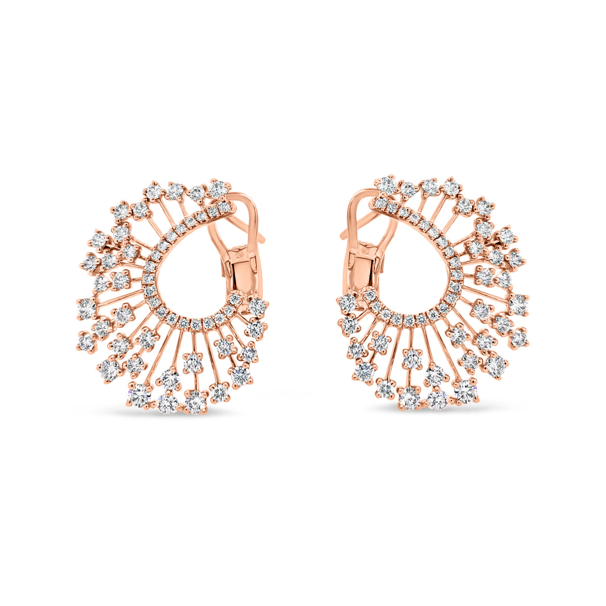 Diamond Starburst Earrings  -18K gold weighing 7.51 grams  -104 round diamonds totaling 2.04 carats