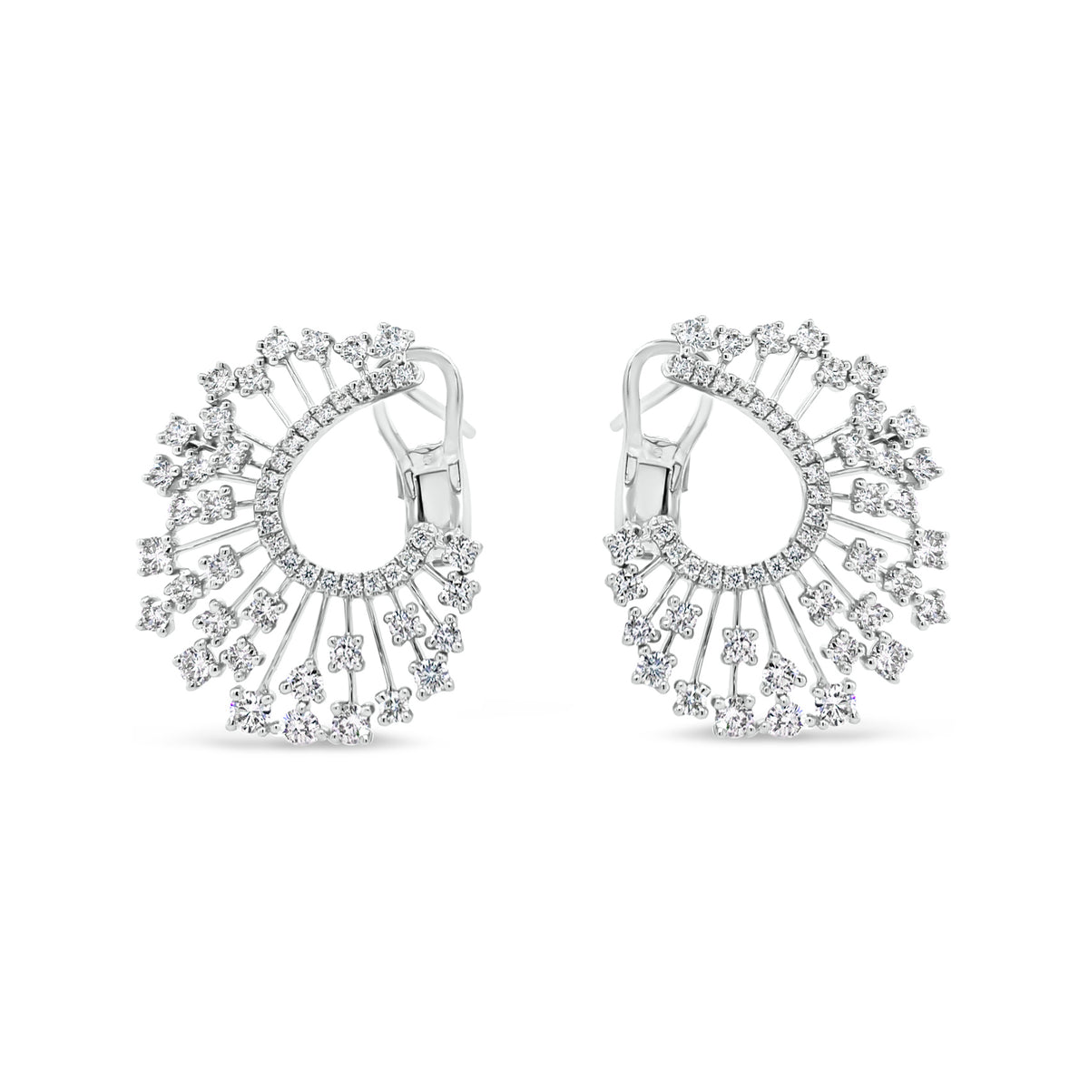 Diamond Starburst Earrings  -18K gold weighing 7.51 grams  -104 round diamonds totaling 2.04 carats