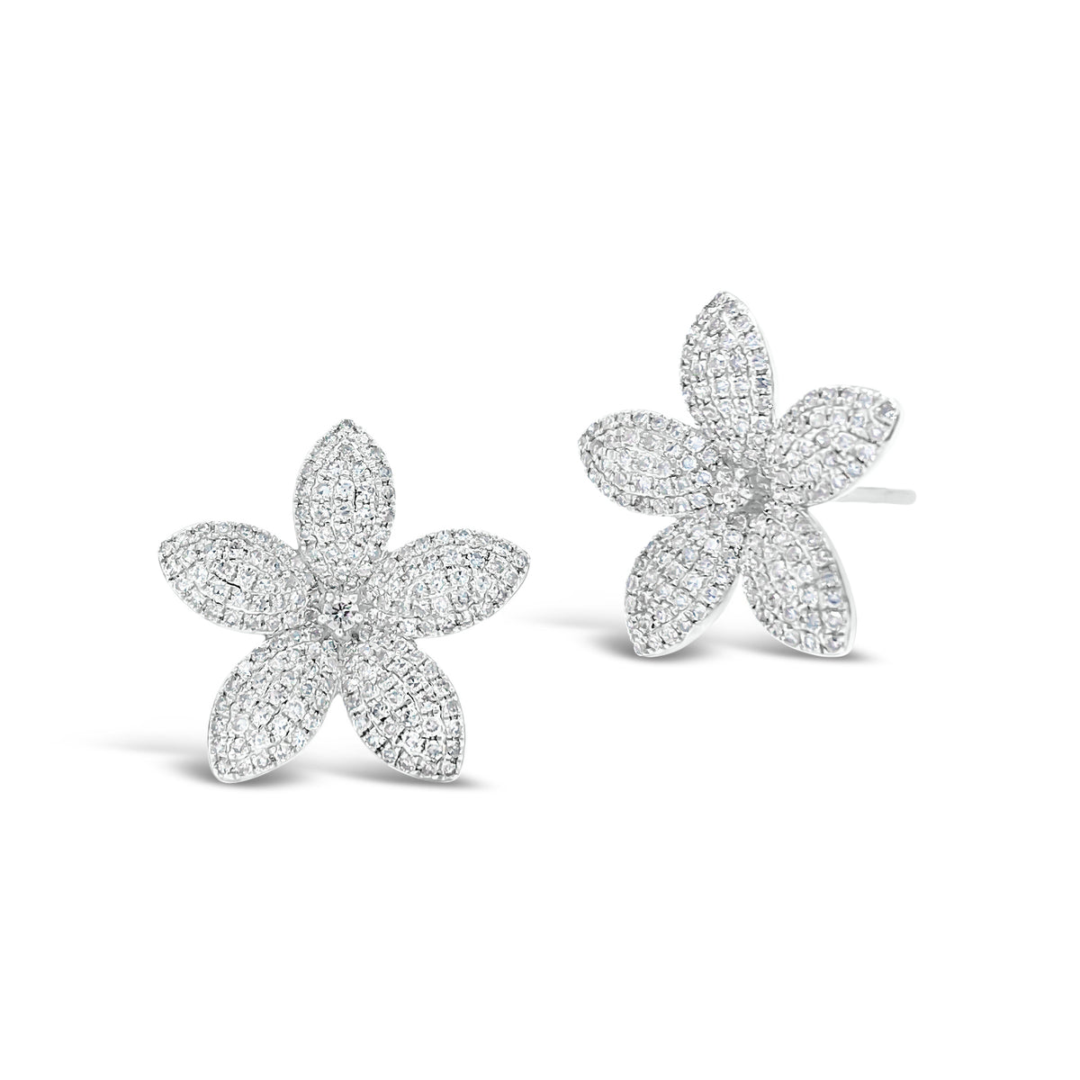 pave diamond flower stud earrings -14K gold weighing 3.32 grams -342 round diamonds totaling 0.90 carats