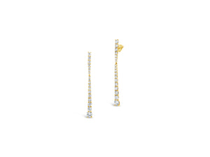 Shared Prong-Set Diamond Dangle Earrings -14K yellow gold weighing 2.6 grams -36 round diamonds totaling 2.01 carats