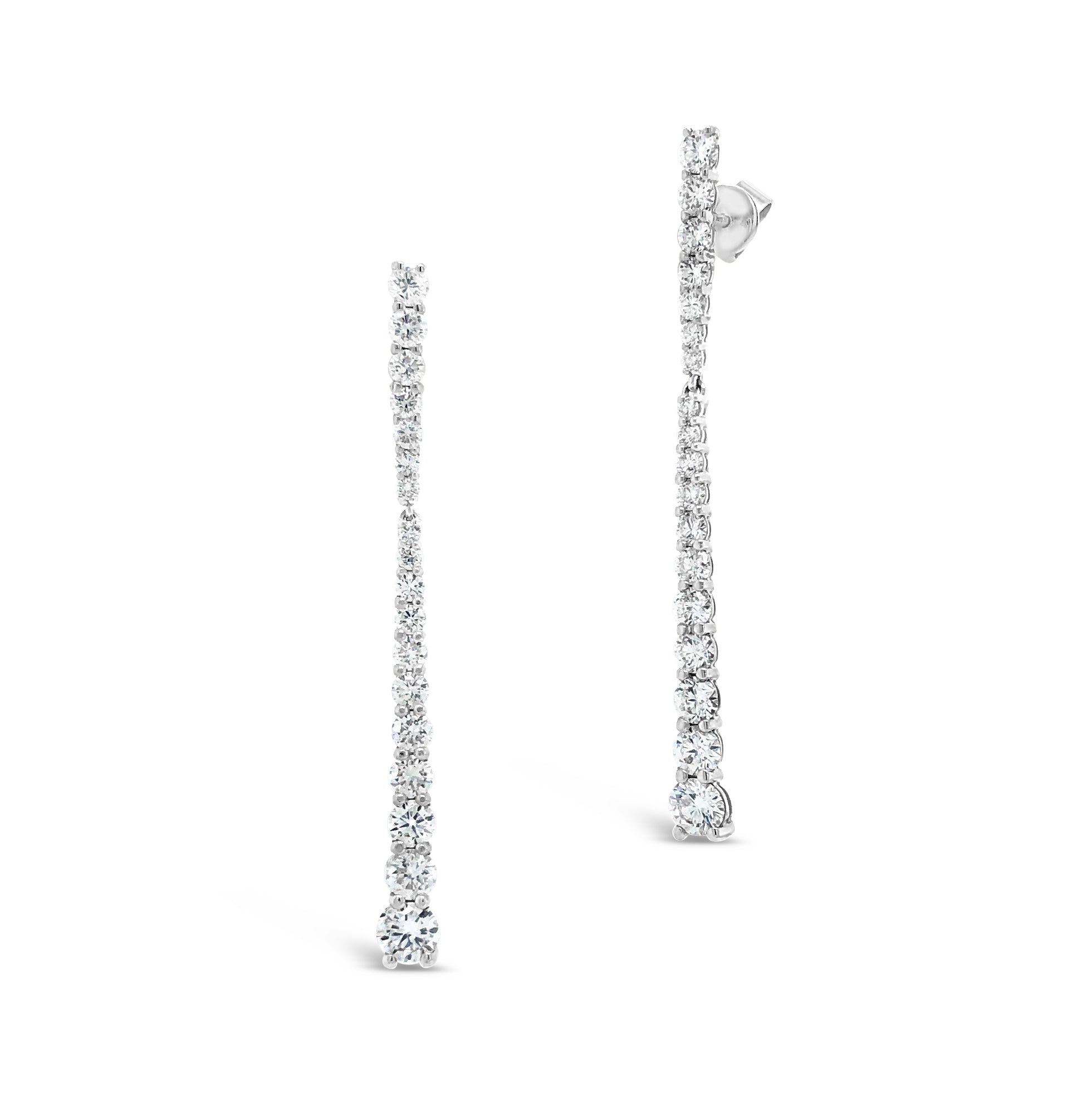 Shared Prong-Set Diamond Dangle Earrings -14K white gold weighing 2.6 grams -36 round diamonds totaling 2.01 carats