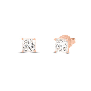princess-cut diamond stud earrings - 14K gold  - 2 princess-cut diamonds totaling 2.0 carats (GIA-graded K color, VS1 clarity)