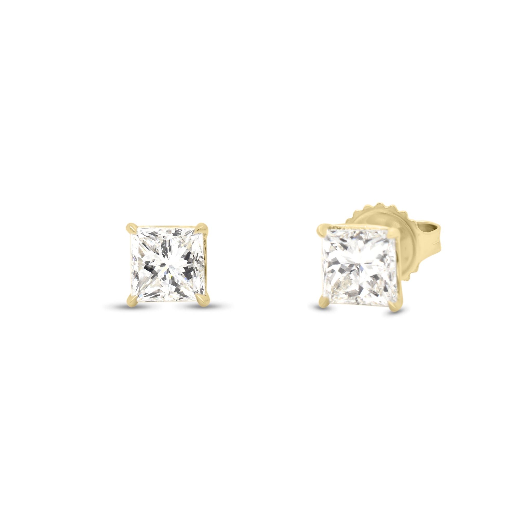 Certified 14k Yellow Gold 4-Prong Basket Princess-Cut Diamond Stud Earrings  0.75 ct. tw. (I-J, VS1-VS2) - DiamondStuds.com