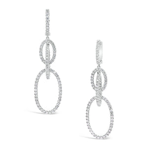 Diamond Oval Dangle Earrings  The ideal accessory for your next cocktail party or special occasion.  -18K gold weighing 7.23 grams  -186 round diamonds totaling 1.73 carats