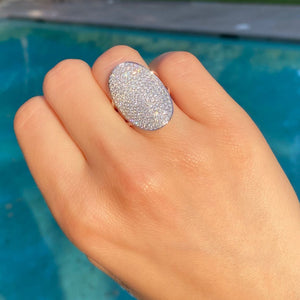 Female Model Wearing Full-cut Diamond Oval Ring  - 14K gold weighing 10.15 grams  - 153 round diamonds totaling 1.99 carats