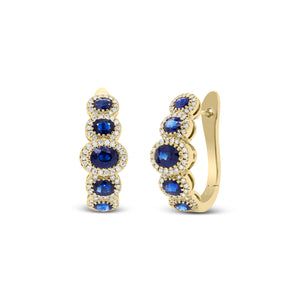 Sapphire and Diamond Halo Hoop Earrings - 18K gold weighing 6.38 grams  -10 oval-shaped sapphires totaling 2.67 carats  - 132 round diamonds totaling 0.43 carats