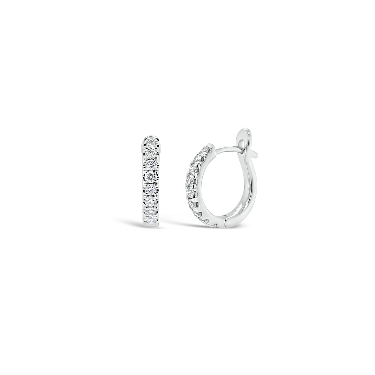 Diamond Small Classic Huggie Earrings - 18K gold weighing 2.29 grams  - 18 round diamonds totaling 0.28 carats
