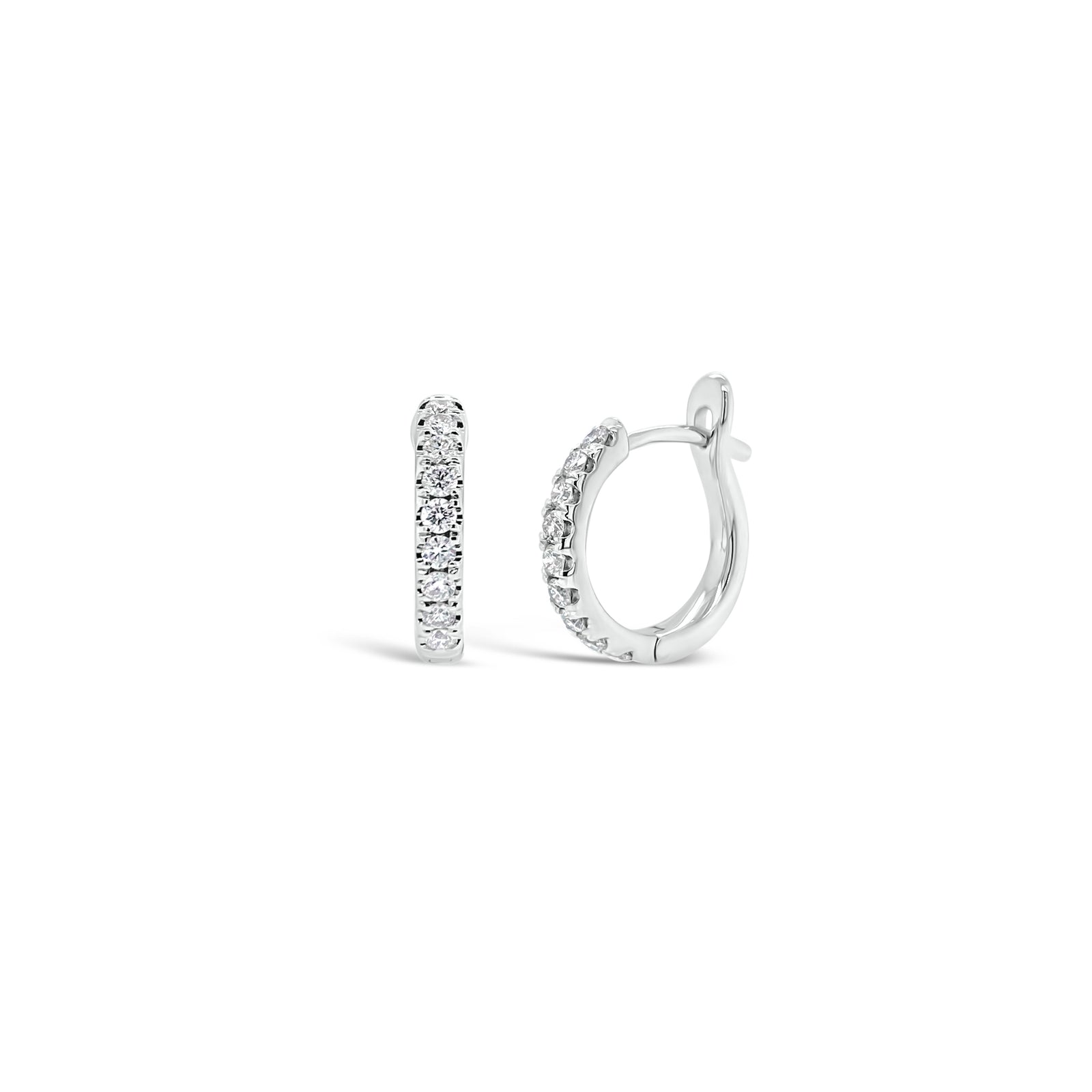 Diamond Small Classic Huggie Earrings - 18K gold weighing 2.29 grams  - 18 round diamonds totaling 0.28 carats
