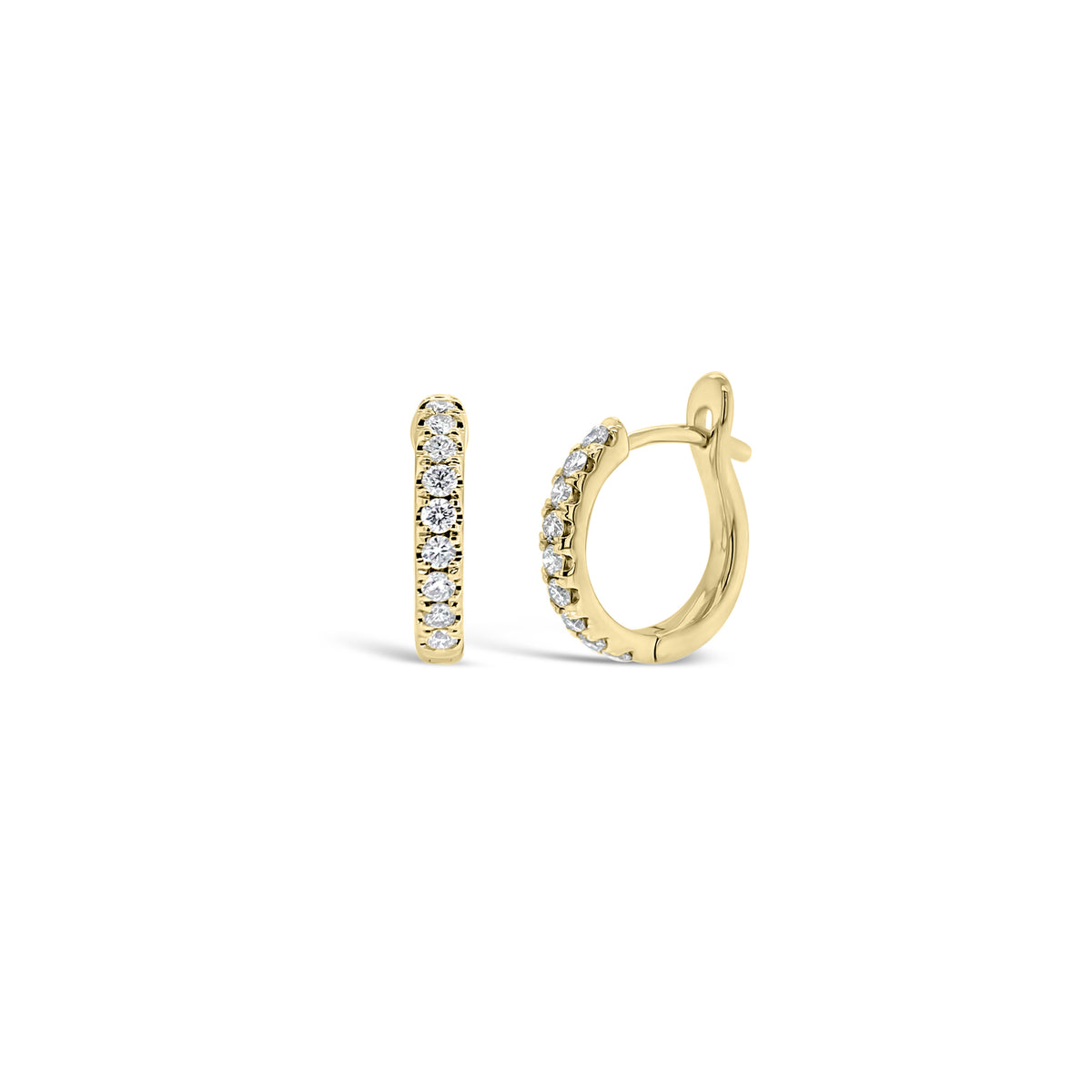 Diamond Small Classic Huggie Earrings - 18K gold weighing 2.29 grams  - 18 round diamonds totaling 0.28 carats