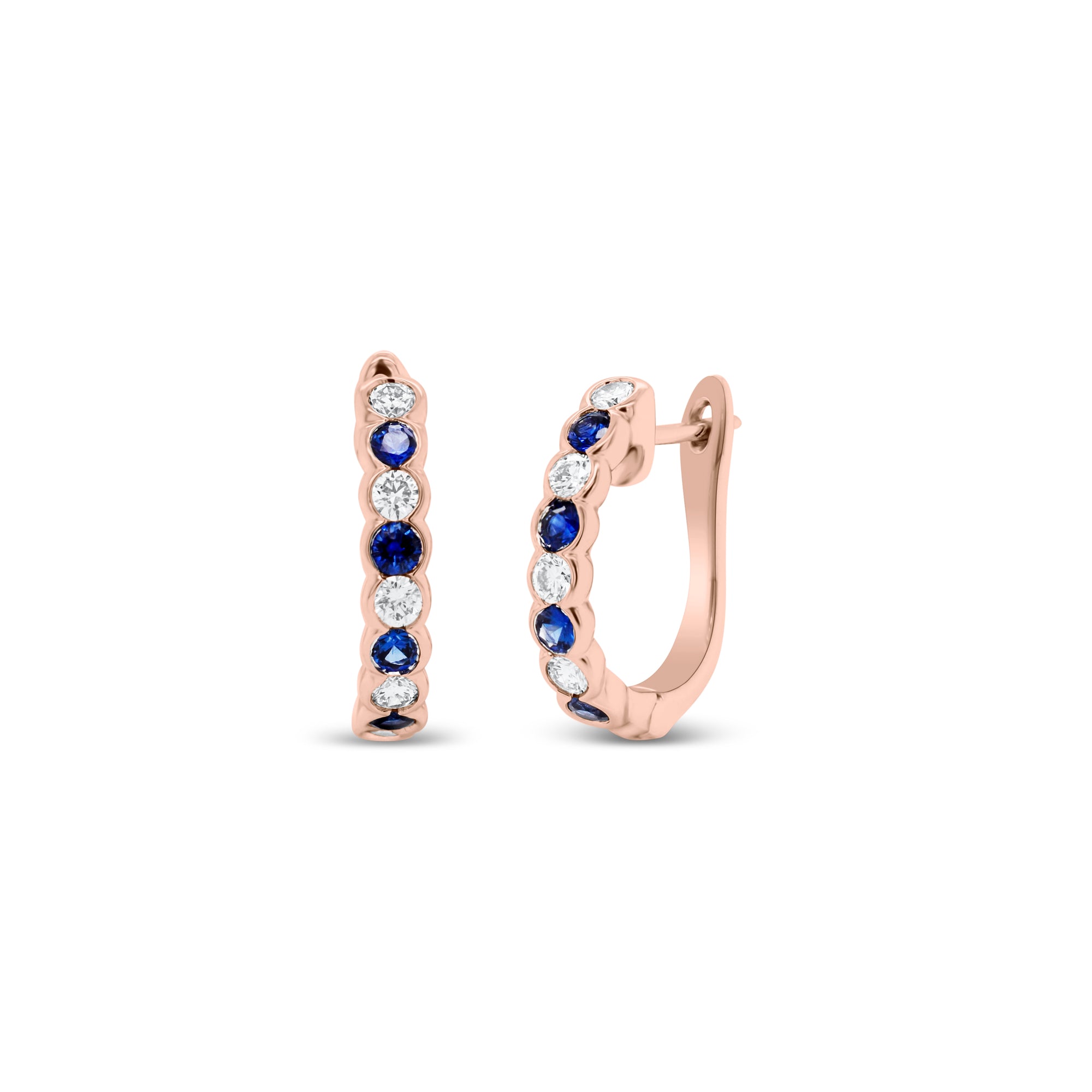 Sapphire & Diamond hoop earrings - 18K gold weighing 3.56 grams  - 8 round diamonds totaling 0.34 carats  - 8 sapphires totaling 0.41 carats