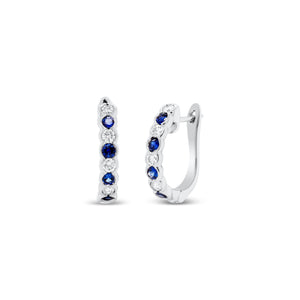 Sapphire & Diamond hoop earrings - 18K gold weighing 3.56 grams  - 8 round diamonds totaling 0.34 carats  - 8 sapphires totaling 0.41 carats
