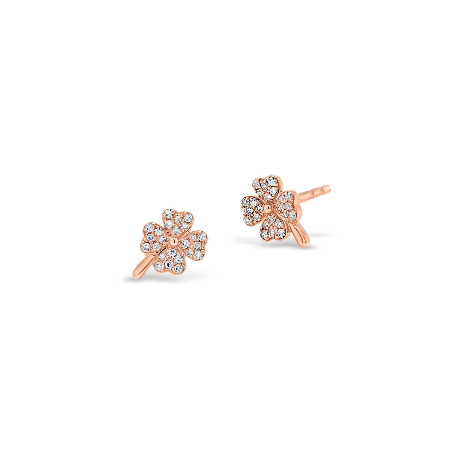 Diamond Shamrock Stud Earrings -14K yellow gold weighing 1.50 grams -48 round diamonds totaling 0.11 carats