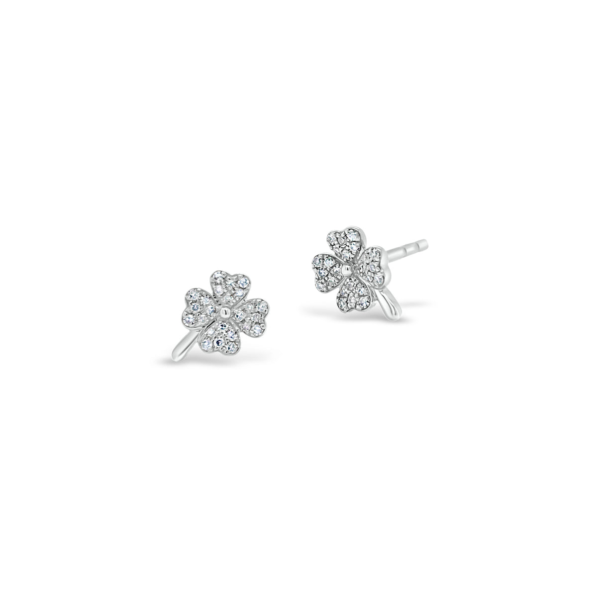 Diamond Shamrock Stud Earrings -14K white gold weighing 1.50 grams -48 round diamonds totaling 0.11 carats
