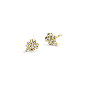 Diamond Shamrock Stud Earrings -14K yellow gold weighing 1.50 grams -48 round diamonds totaling 0.11 carats